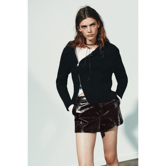ZARA FAUX LEATHER SHORTS - Picture 1 of 8